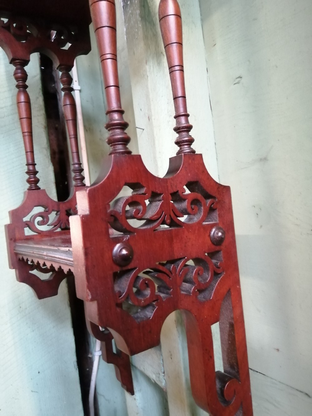 Victorian walnut narrow hanging shelf. View II