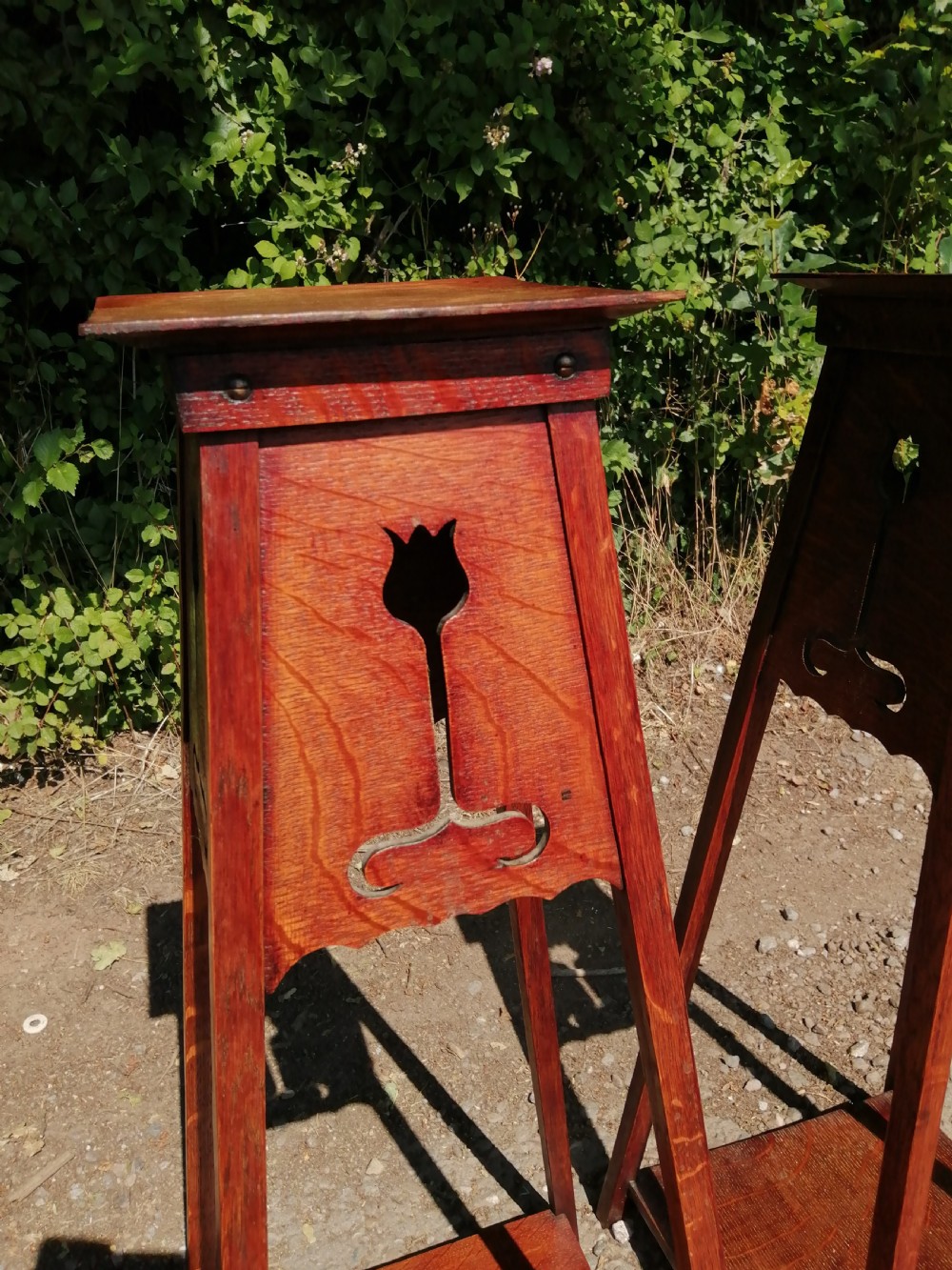 Rare Pair of Arts and Crafts oak plant stands View V