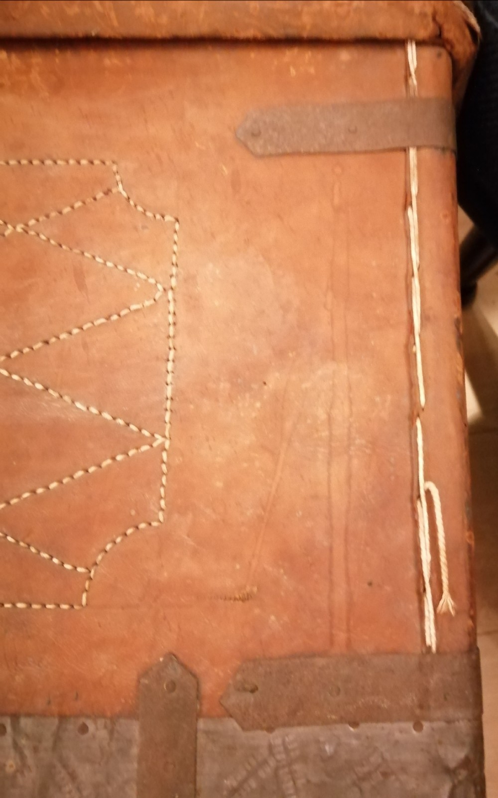 A rare Anglo Indian stitched leather traveling trunk. View II