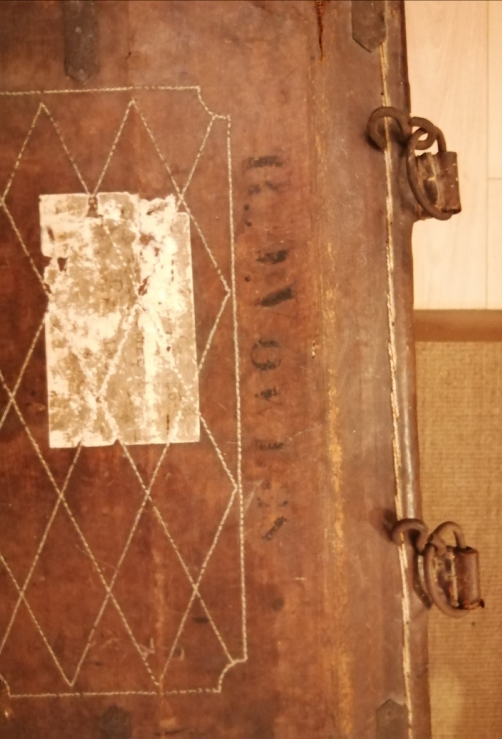A rare Anglo Indian stitched leather traveling trunk. View IV