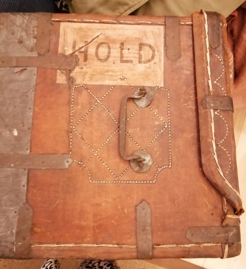A rare Anglo Indian stitched leather traveling trunk. View V