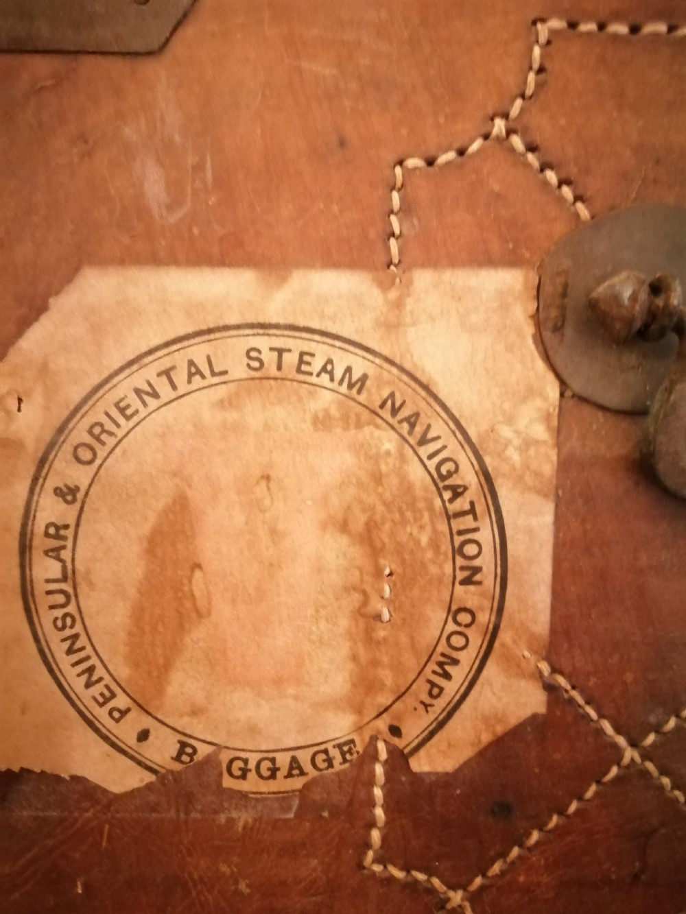 A rare Anglo Indian stitched leather traveling trunk. View XIII
