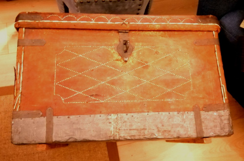 A rare Anglo Indian stitched leather traveling trunk. View XIV