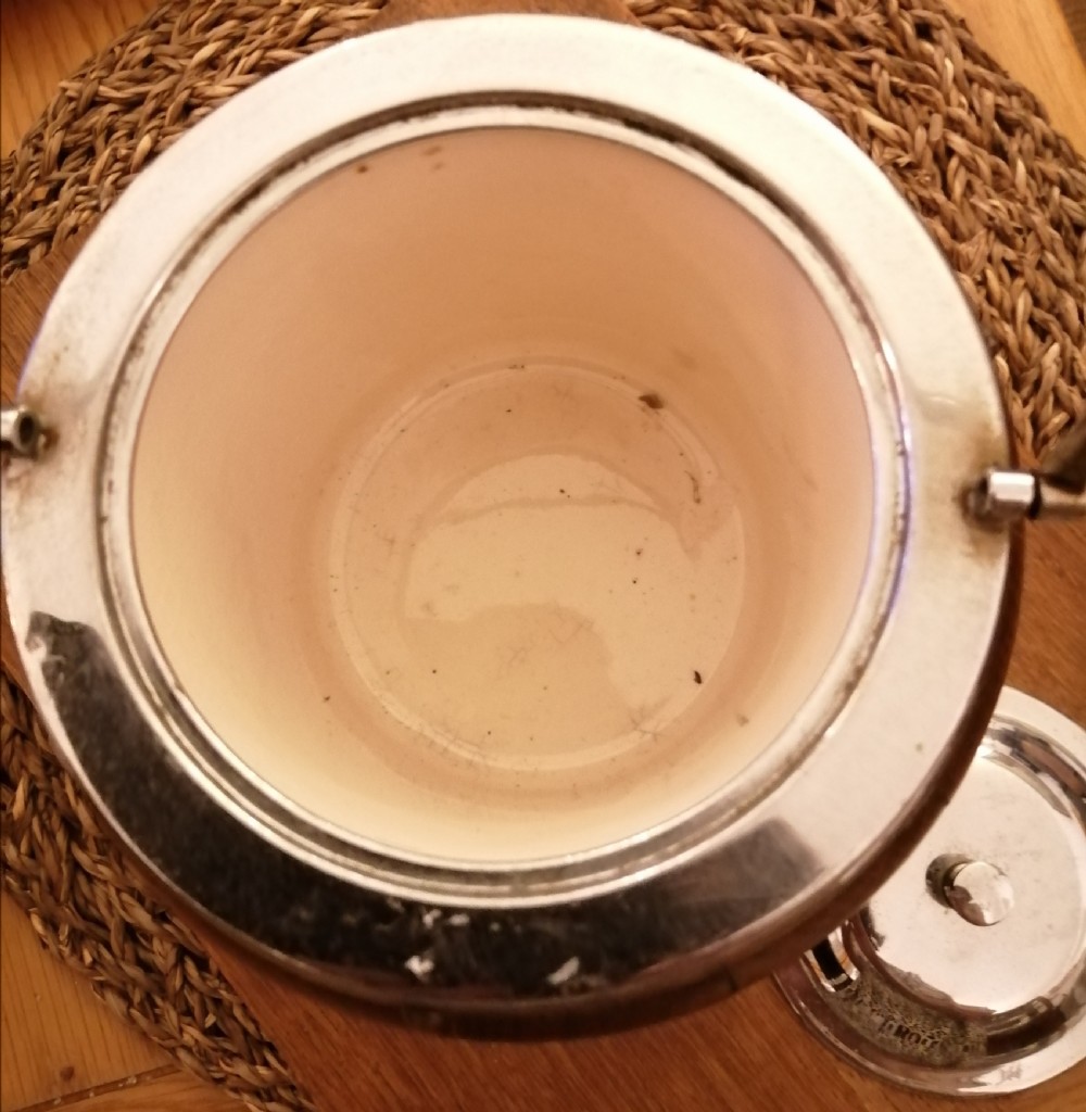 An antique oak biscuit barrel. View VIII