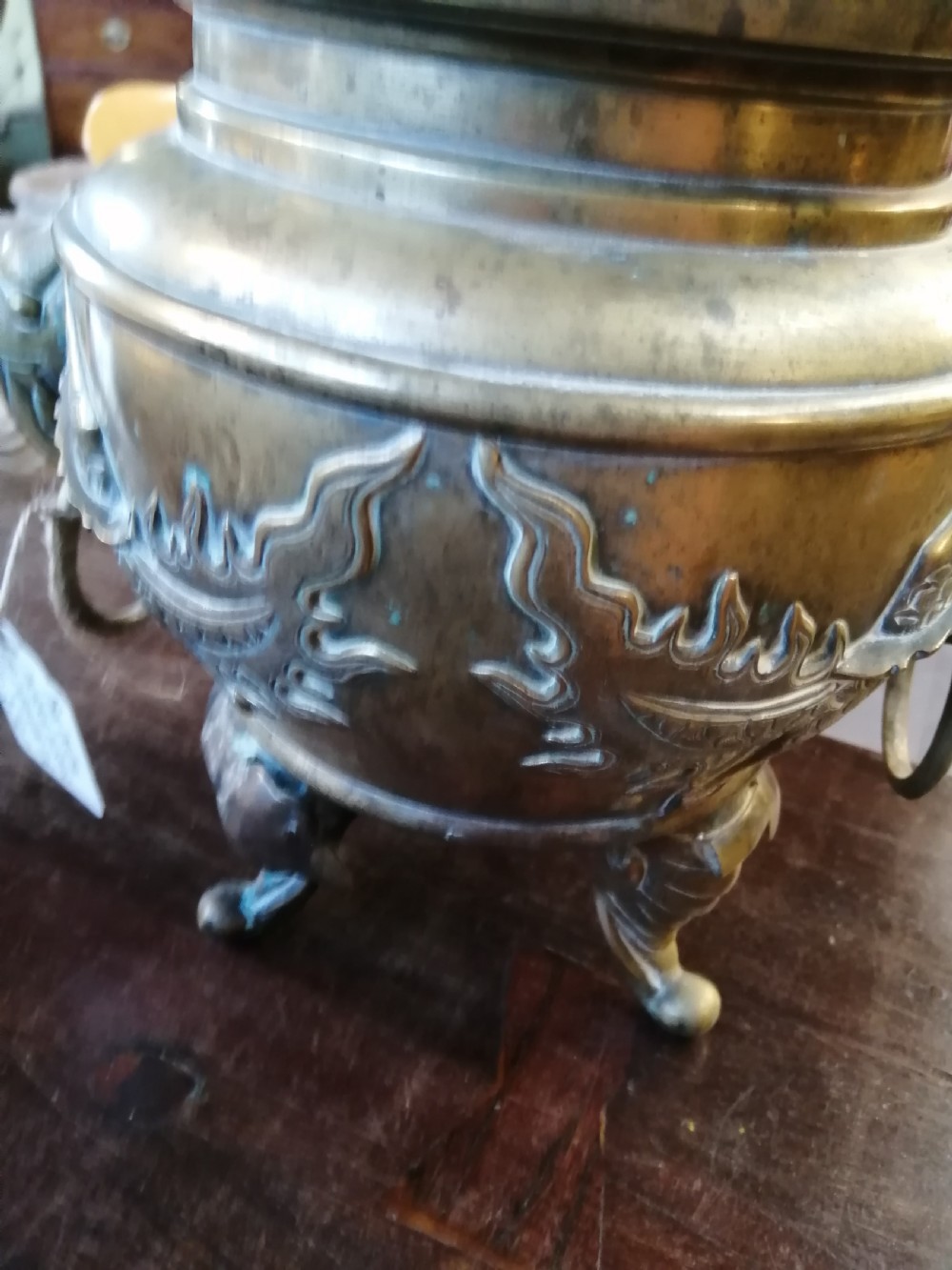 Large 19c oriental bronze incense burner. View IV