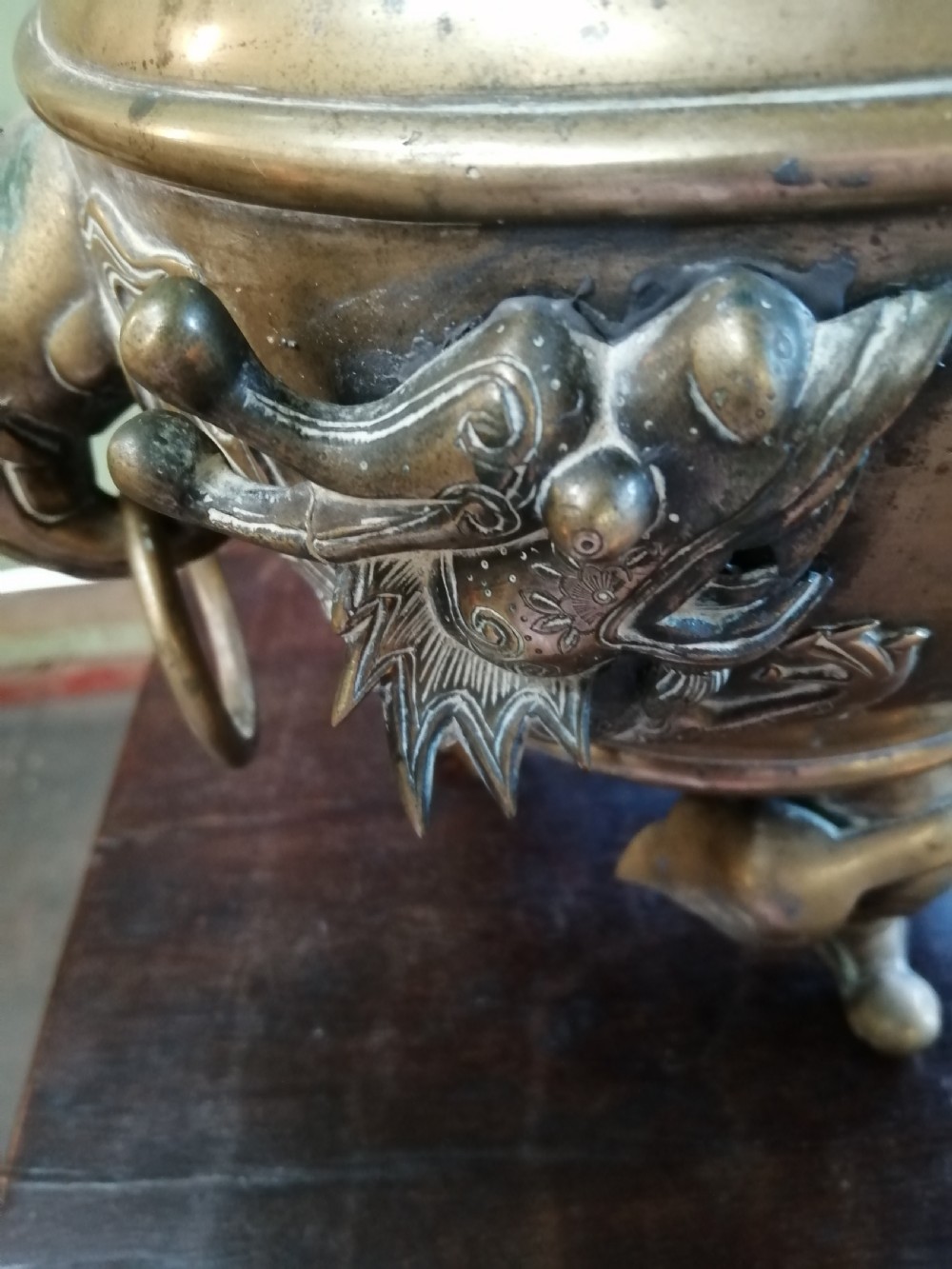 Large 19c oriental bronze incense burner. View V