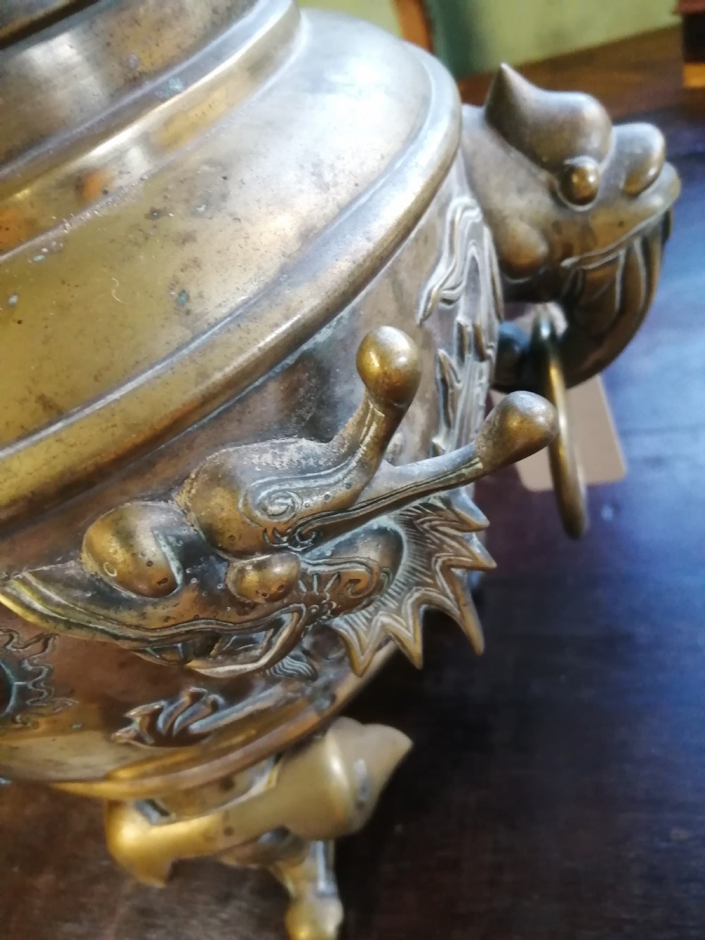Large 19c oriental bronze incense burner. View VII