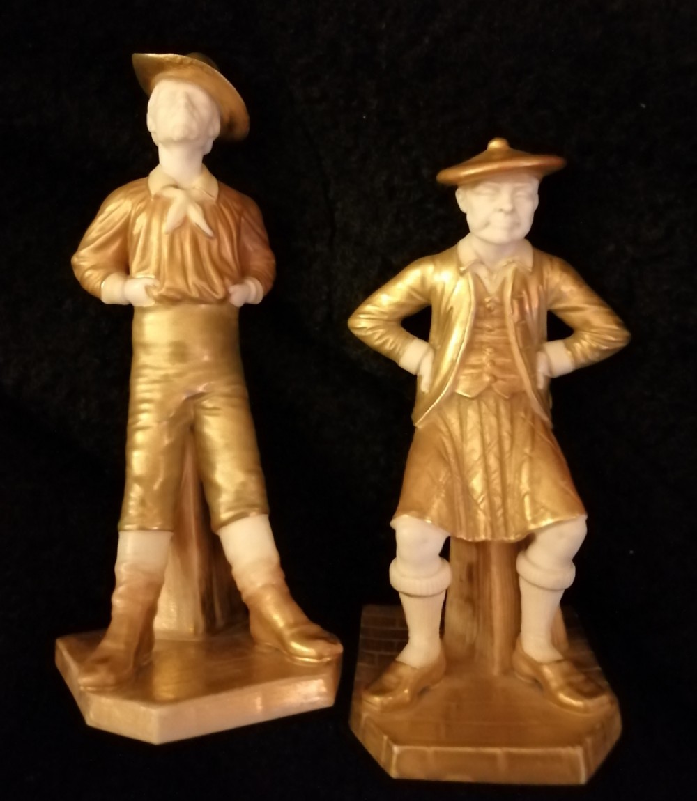      two royal worcester figures depicting a Scots man and yanky from countrys of the world series