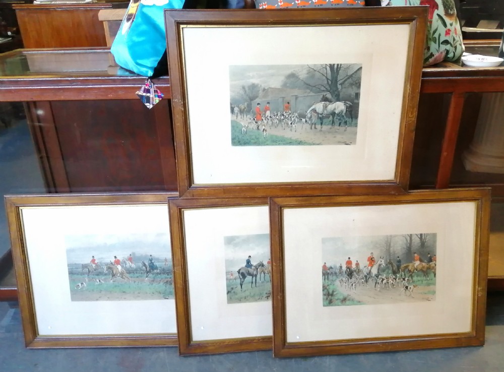 Antique Set of 4 hunting prints by Arthur ackermann Regent Street London.