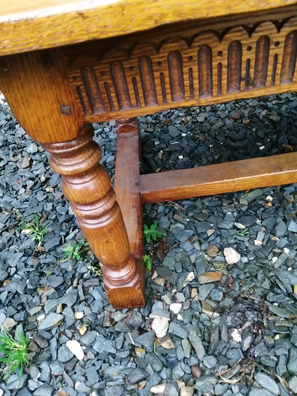Solid oak,) carved coffee table. View III