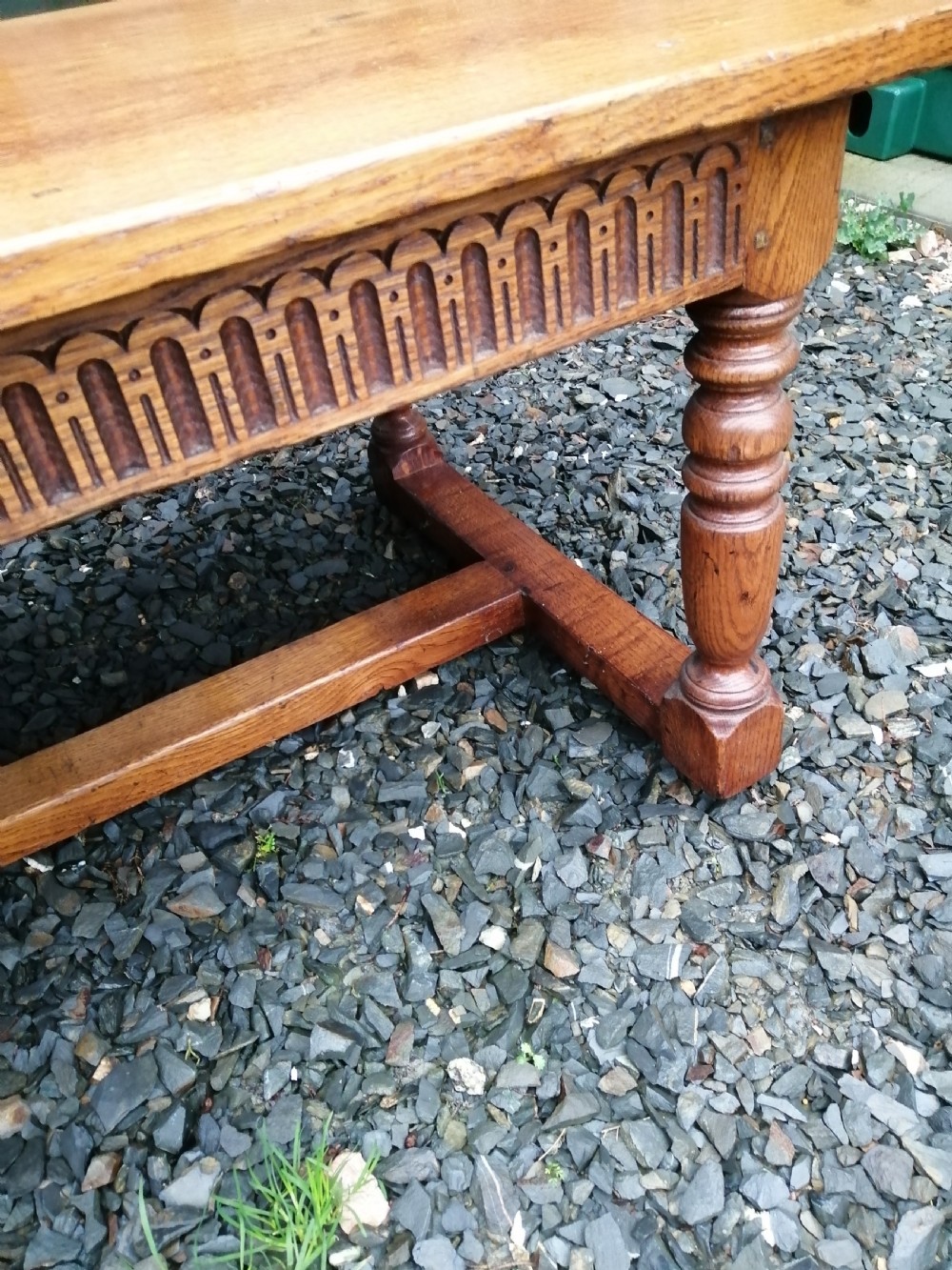Solid oak,) carved coffee table. View V