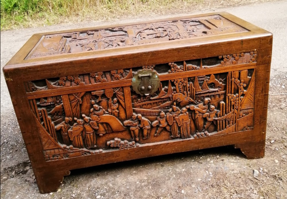 Antique carved camphor trunk