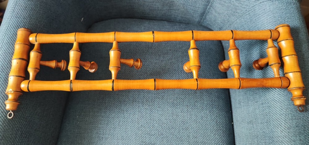 Antique French faux bamboo fruitwood wall hanging coat hat rack  View IV