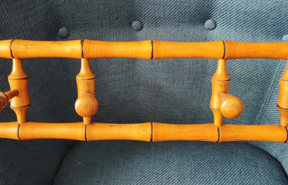 Antique French faux bamboo fruitwood wall hanging coat hat rack  View VII
