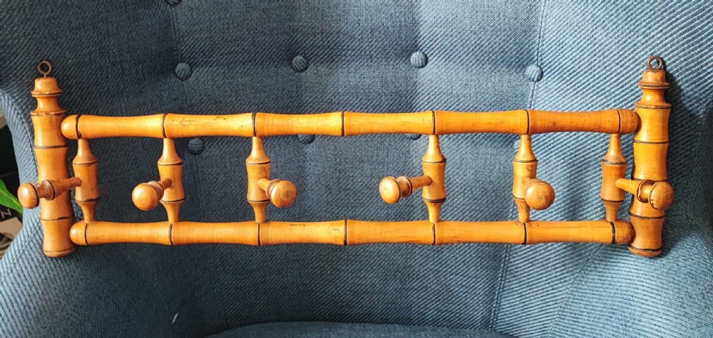 Antique French faux bamboo fruitwood wall hanging coat hat rack  View VIII