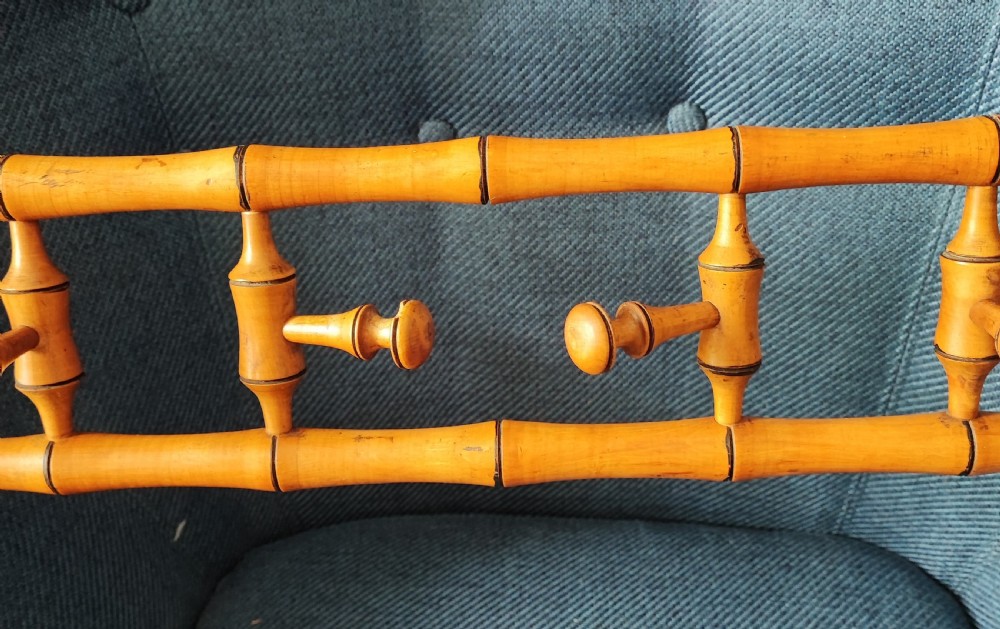 Antique French faux bamboo fruitwood wall hanging coat hat rack  View IX
