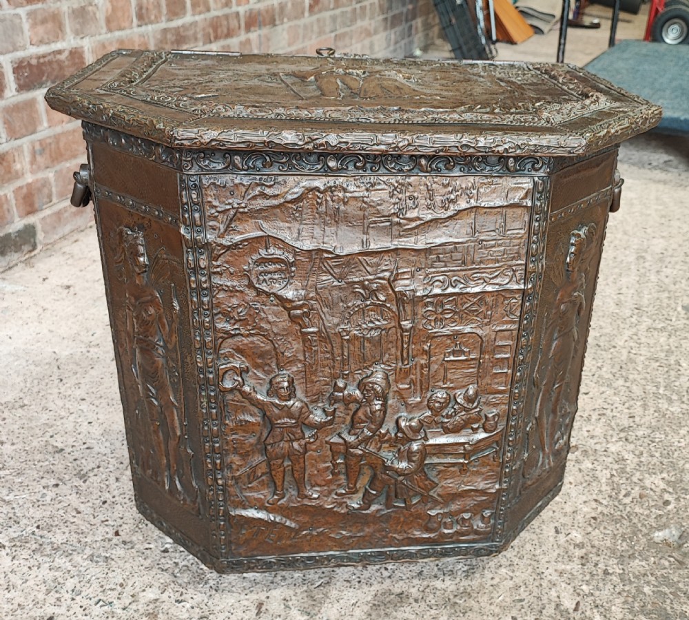 19c bronzed log or coal box 