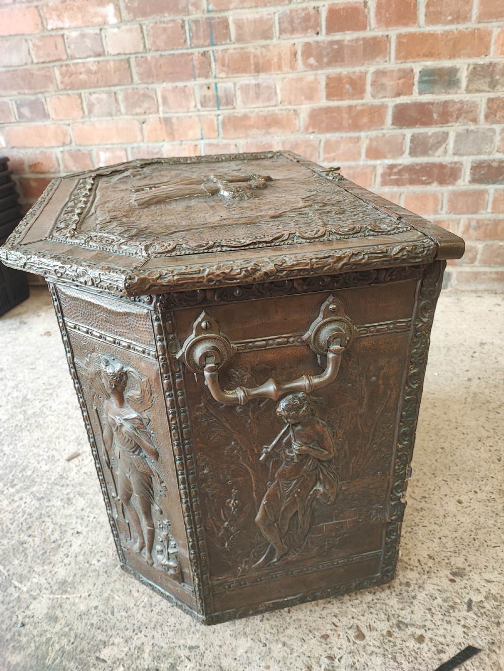  19c bronzed log or coal box  View II