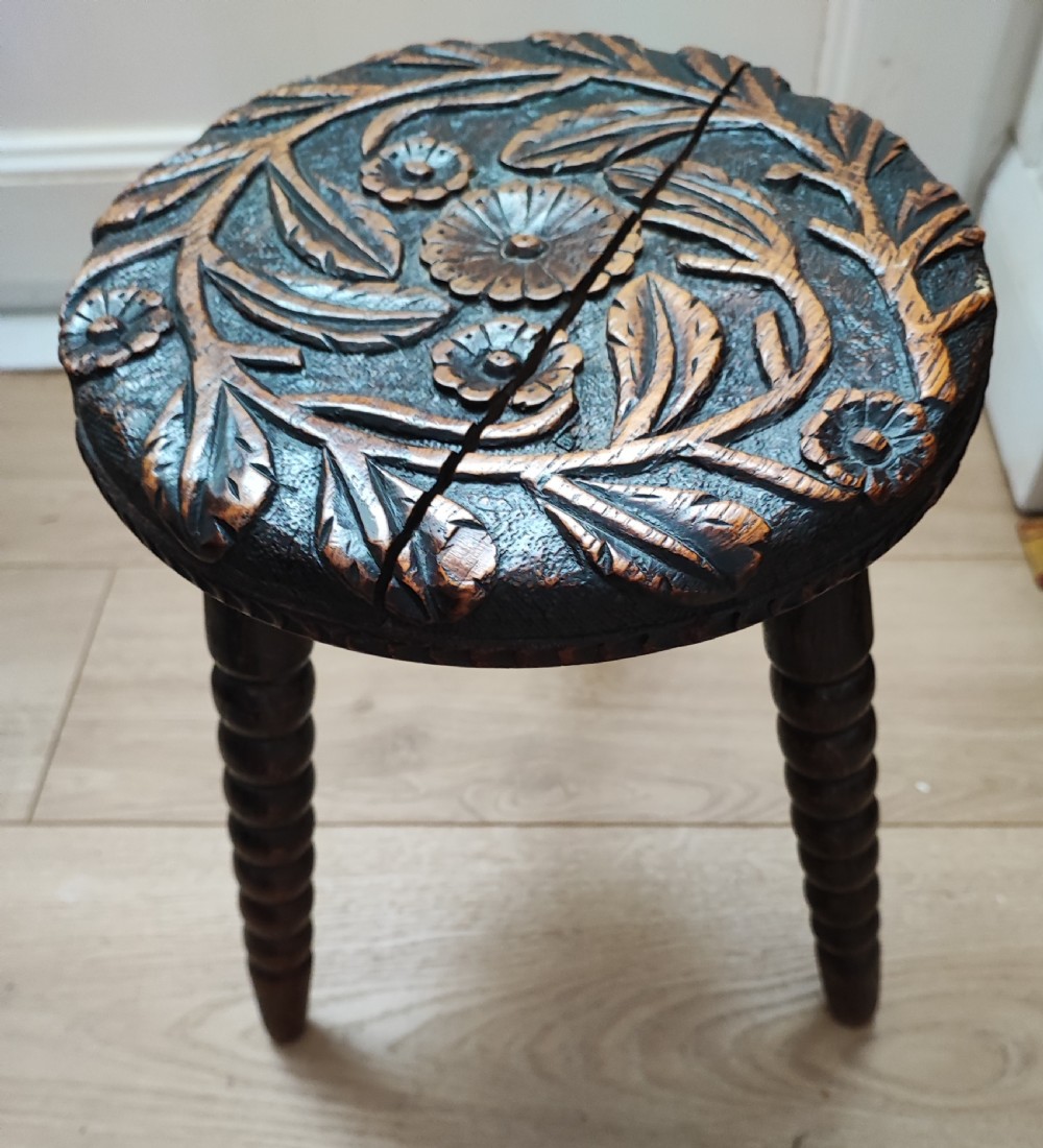 Victorian bobbin and carved oak stool. View III