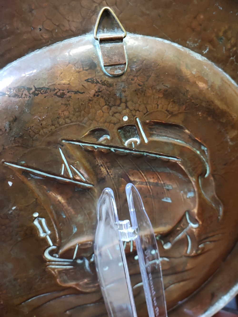 Art's and crafts copper gallion charger. View III