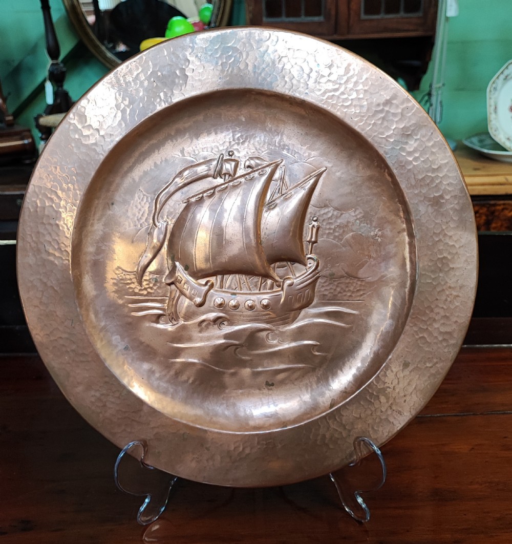 Art's and crafts copper gallion charger. View IV