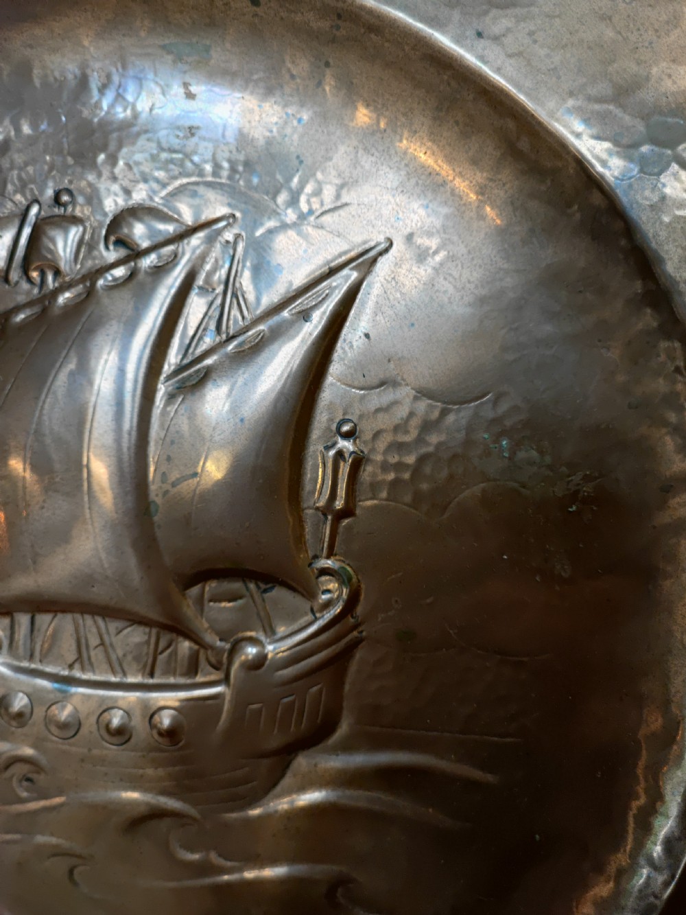 Art's and crafts copper gallion charger. View VI