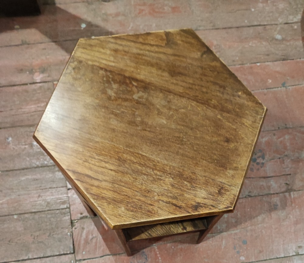 Liberty's of London oak art's and crafts occasional book table. View VI