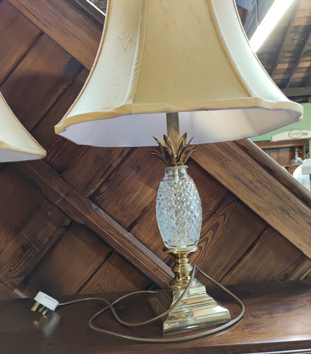 A pair of art Deco pineapple  table lamps in gilt brass and crystal. View III