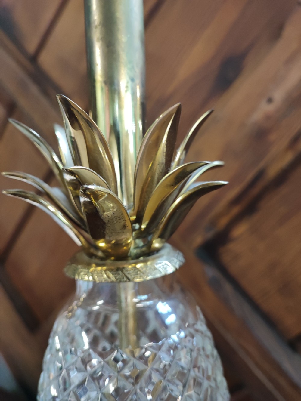 A pair of art Deco pineapple  table lamps in gilt brass and crystal. View VIII