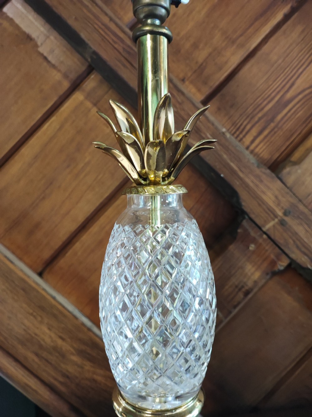 A pair of art Deco pineapple  table lamps in gilt brass and crystal. View X