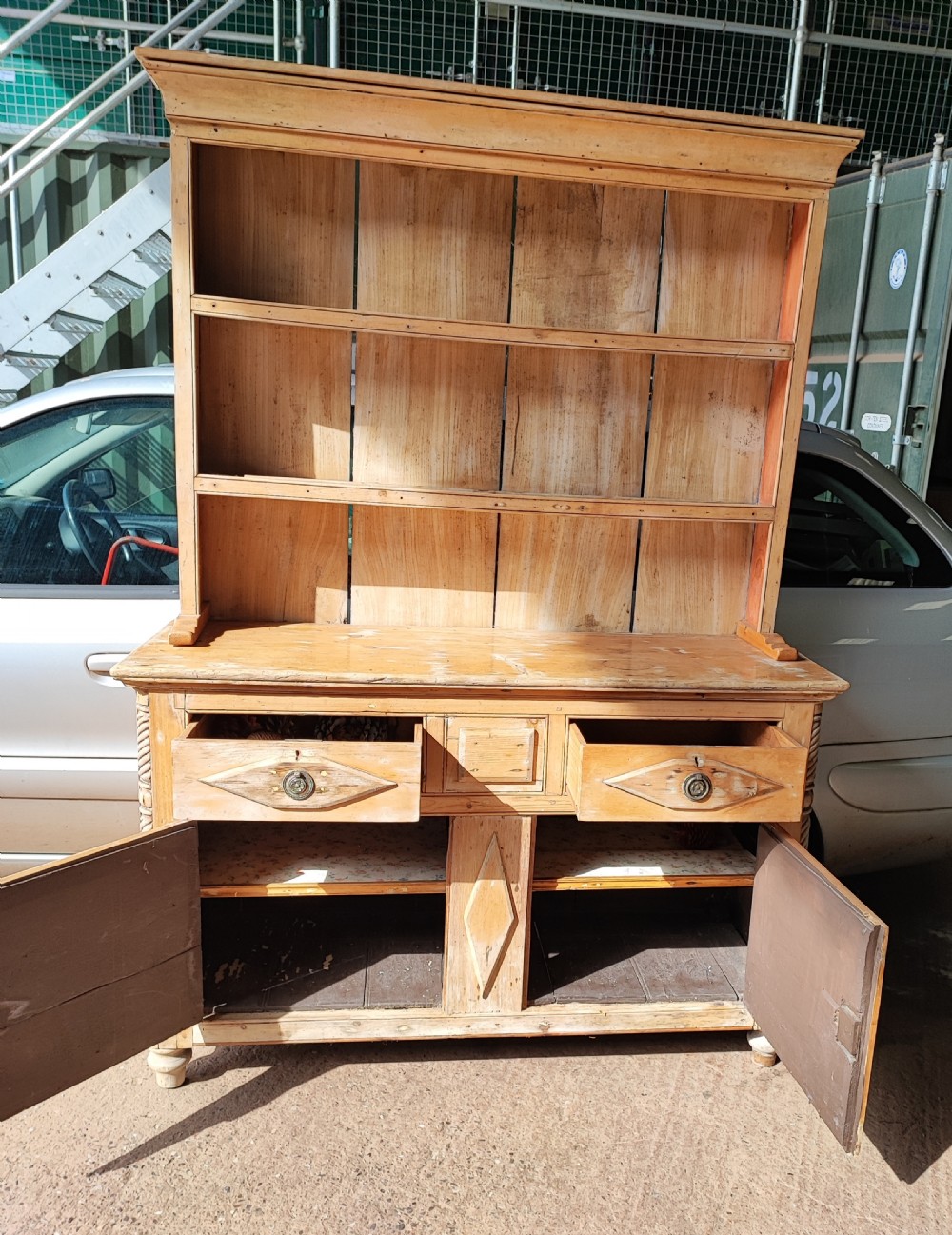 Antique rustic small pine and elm dresser. View IV