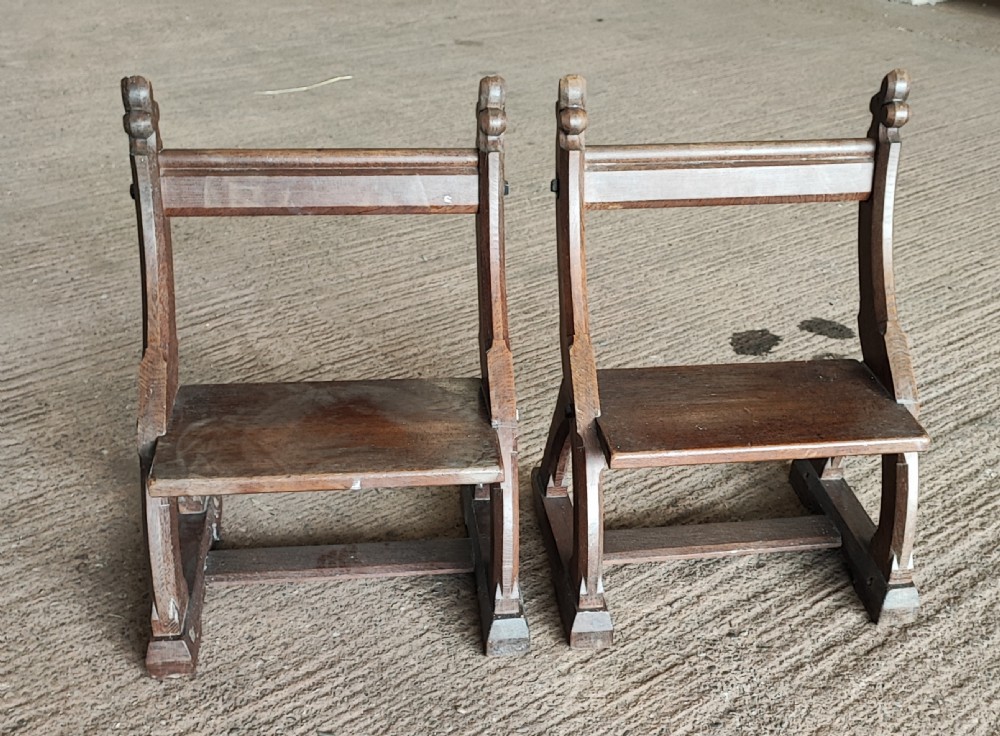Antique pair of oak benches in the Gothic style. View II