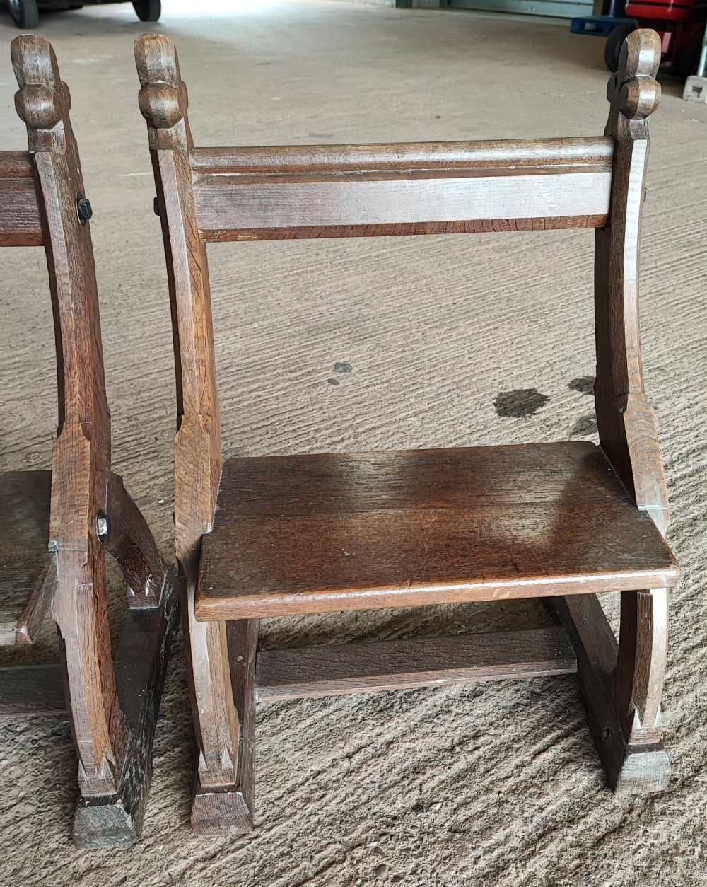 Antique pair of oak benches in the Gothic style. View III