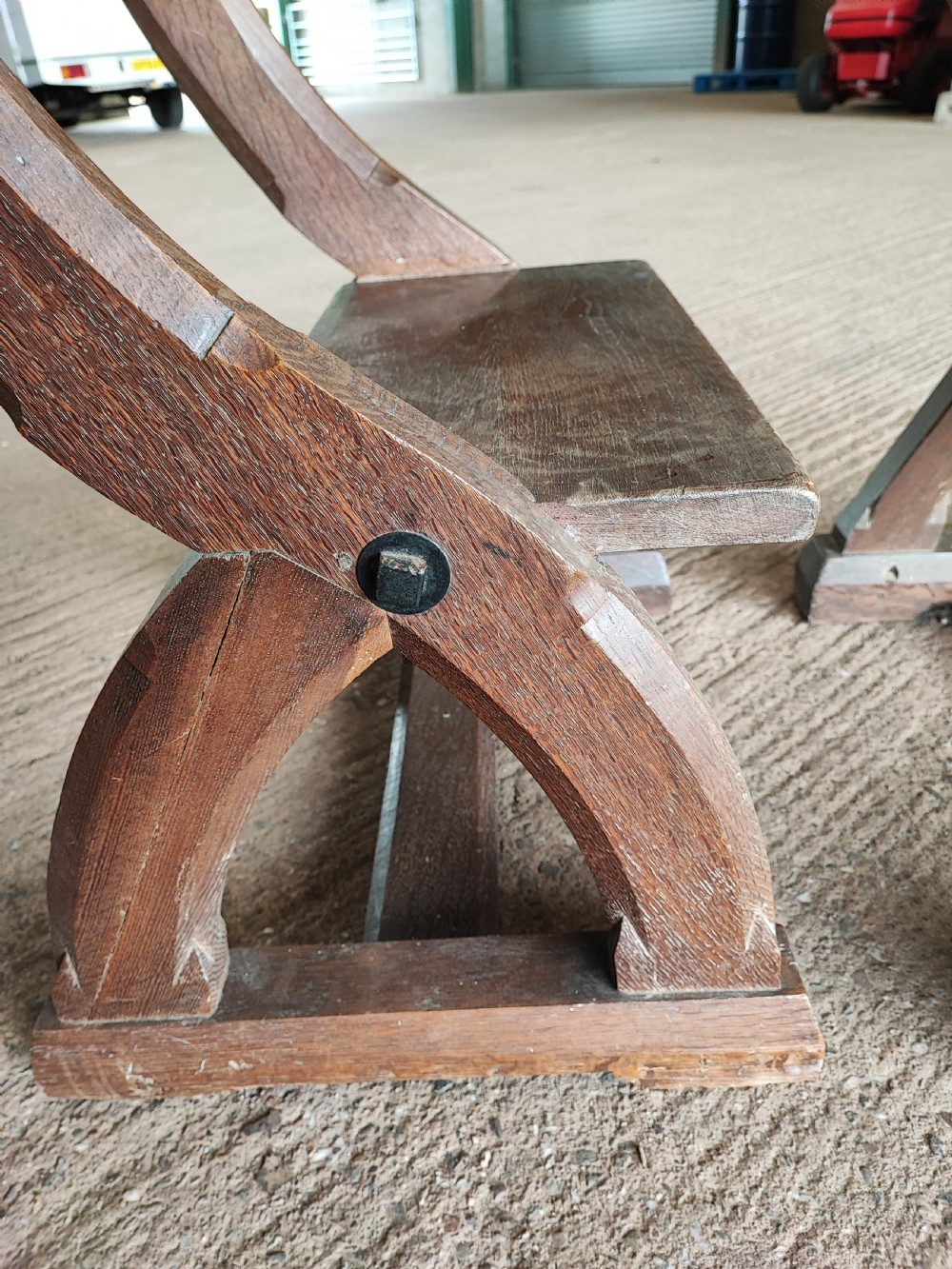 Antique pair of oak benches in the Gothic style. View VI