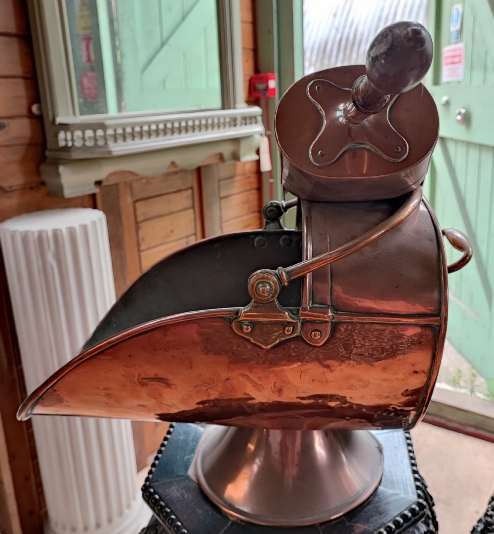 Antique copper coal hod and shovel. 