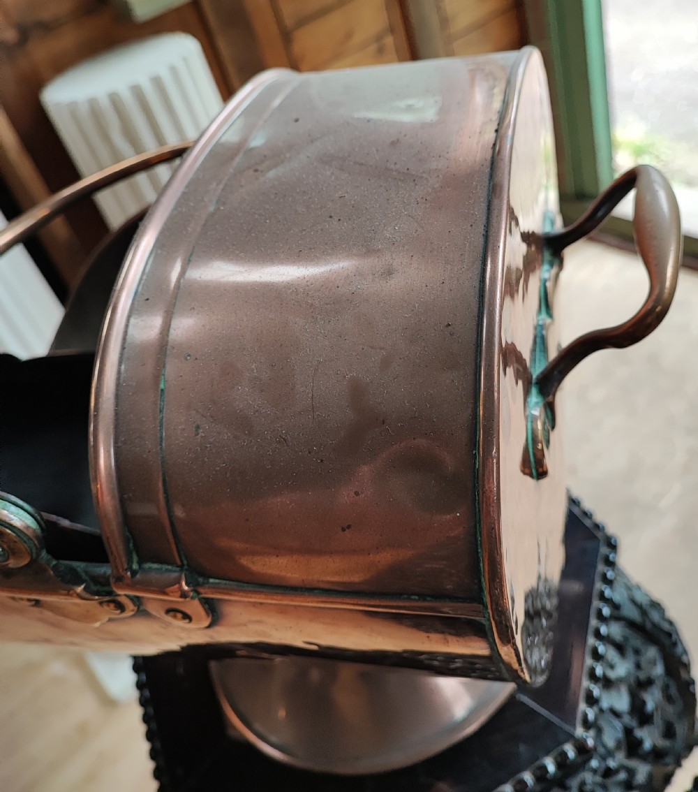 Antique copper coal hod and shovel.  View IV