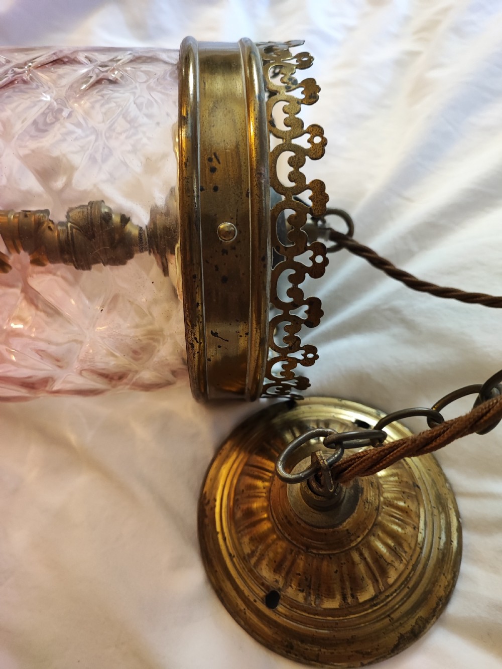 A fine Victorian cranberry glass hanging light fitting. View VI