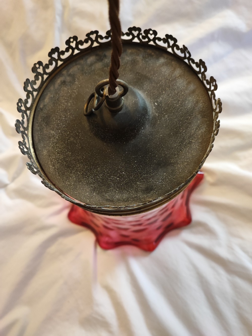 A fine Victorian cranberry glass hanging light fitting. View VIII