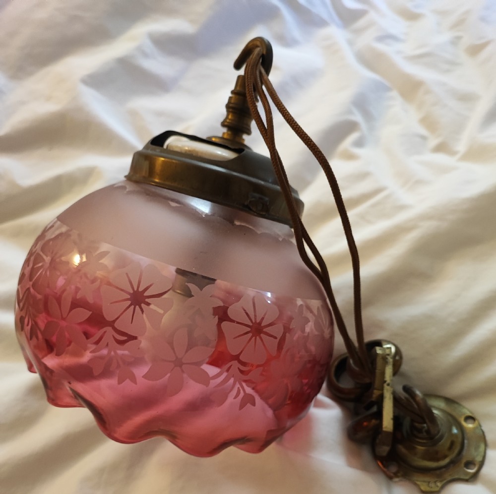 A very pretty Victorian cranberry hanging glass light fitting. View II