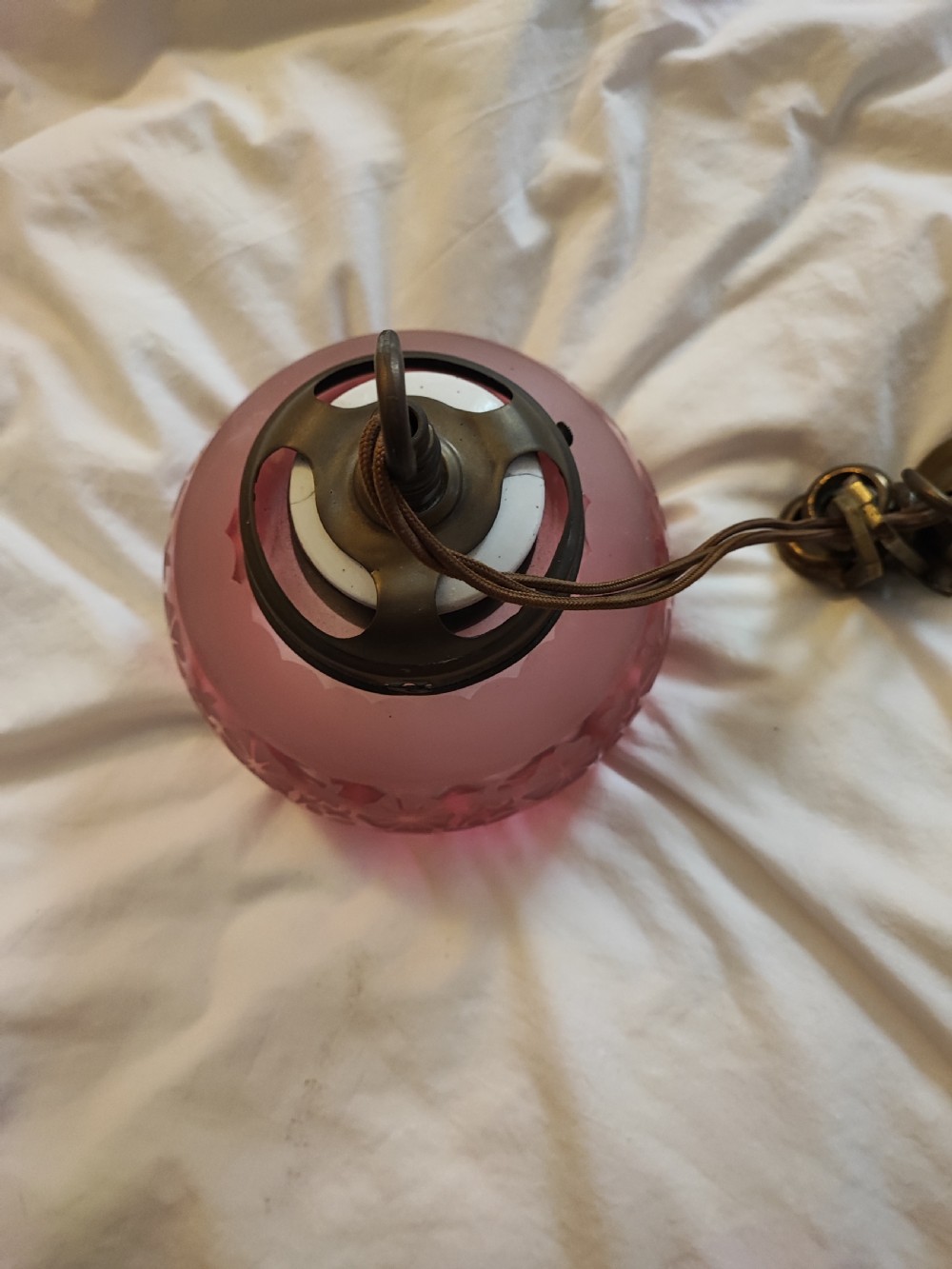 A very pretty Victorian cranberry hanging glass light fitting. View VII