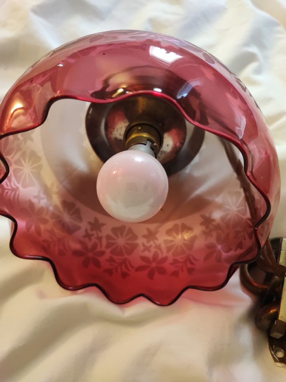 A very pretty Victorian cranberry hanging glass light fitting. View VIII