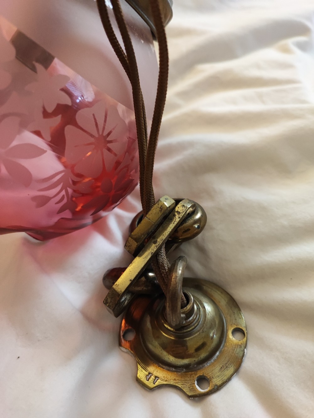 A very pretty Victorian cranberry hanging glass light fitting. View IX