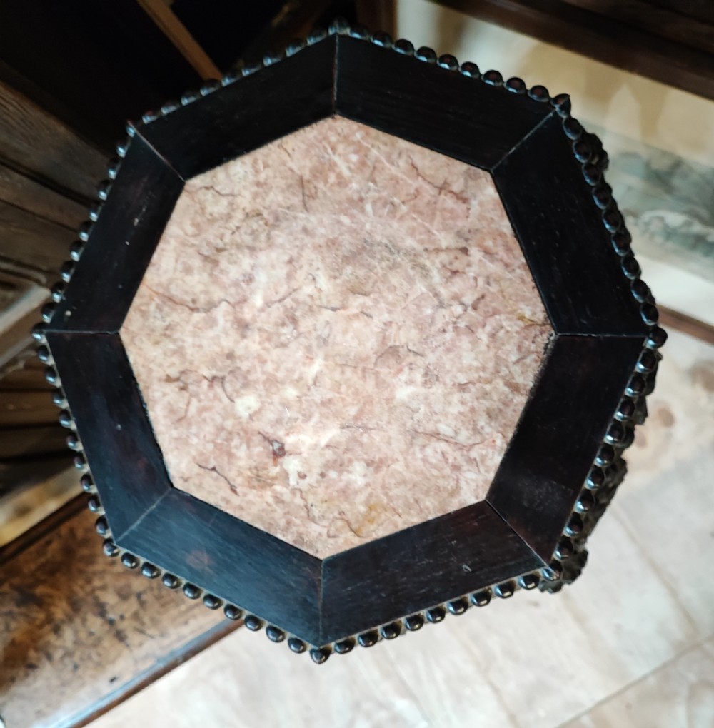 A 19c tall qing dynasty hardwood stand with rouge marble insert. View IV