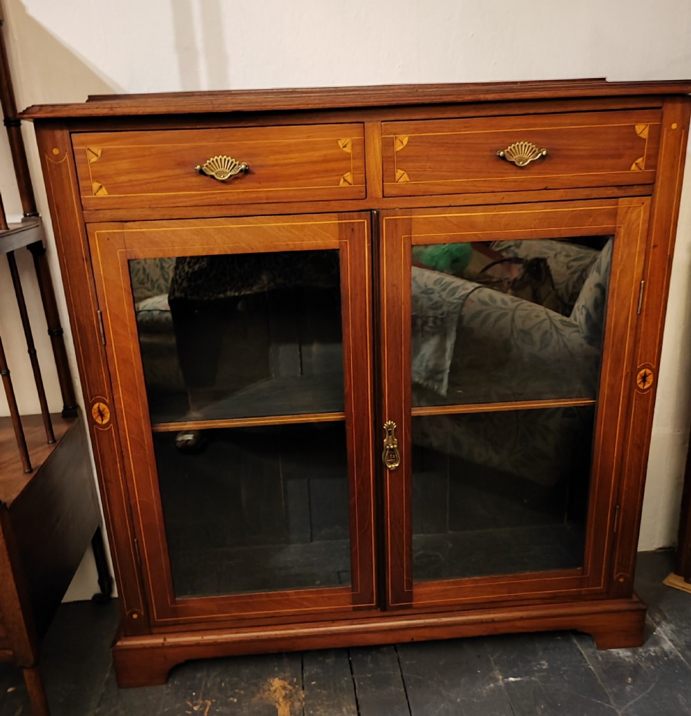Antique inlaid 2 door glazed bookcase.