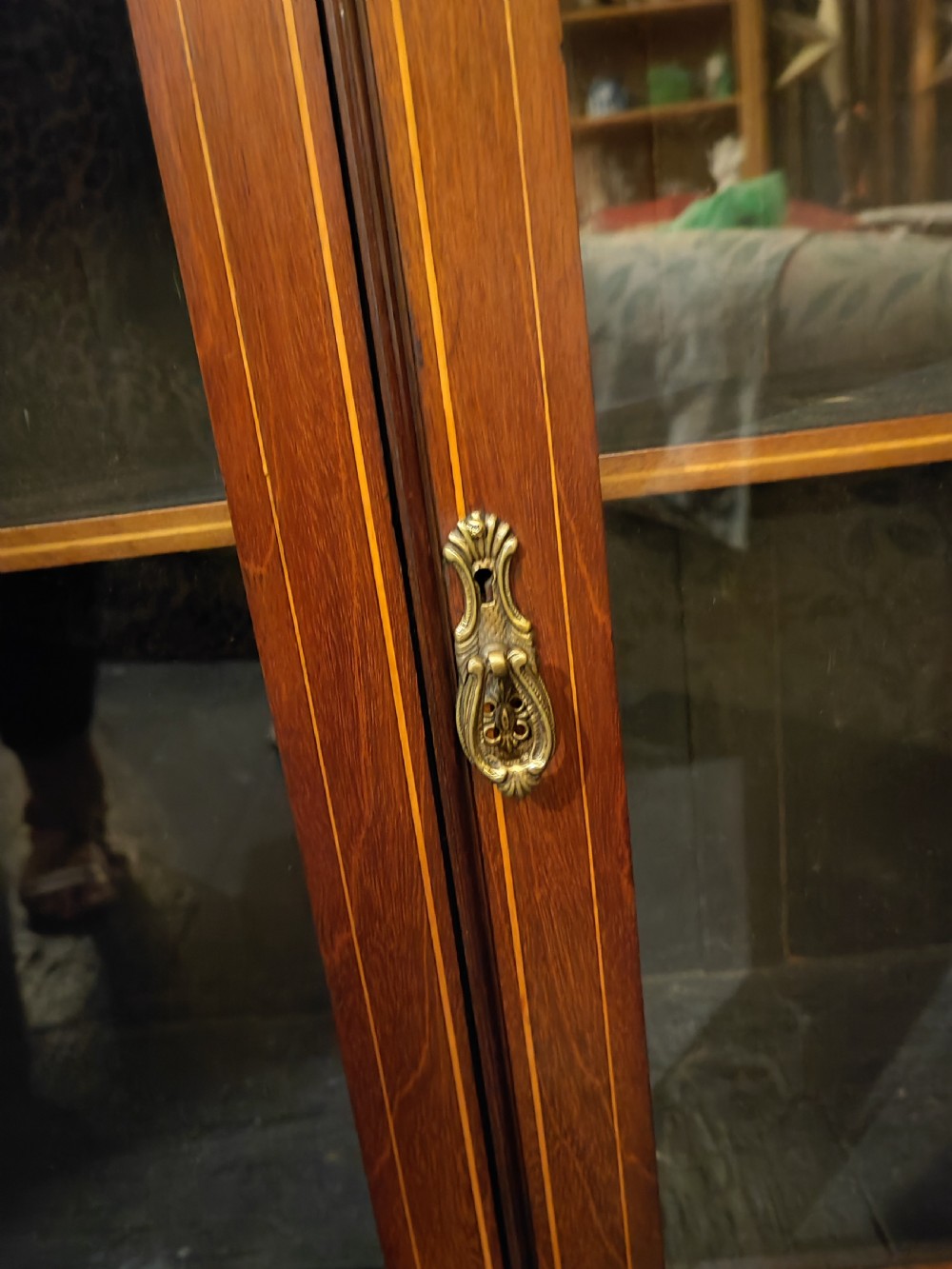 Antique inlaid 2 door glazed bookcase. View III