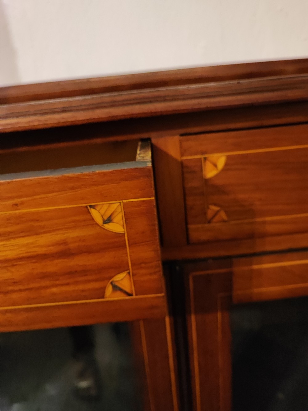 Antique inlaid 2 door glazed bookcase. View V