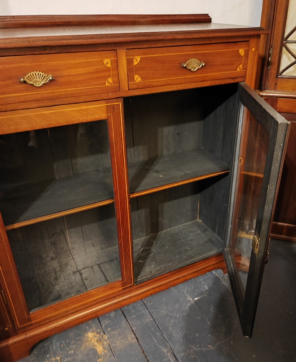 Antique inlaid 2 door glazed bookcase. View VI