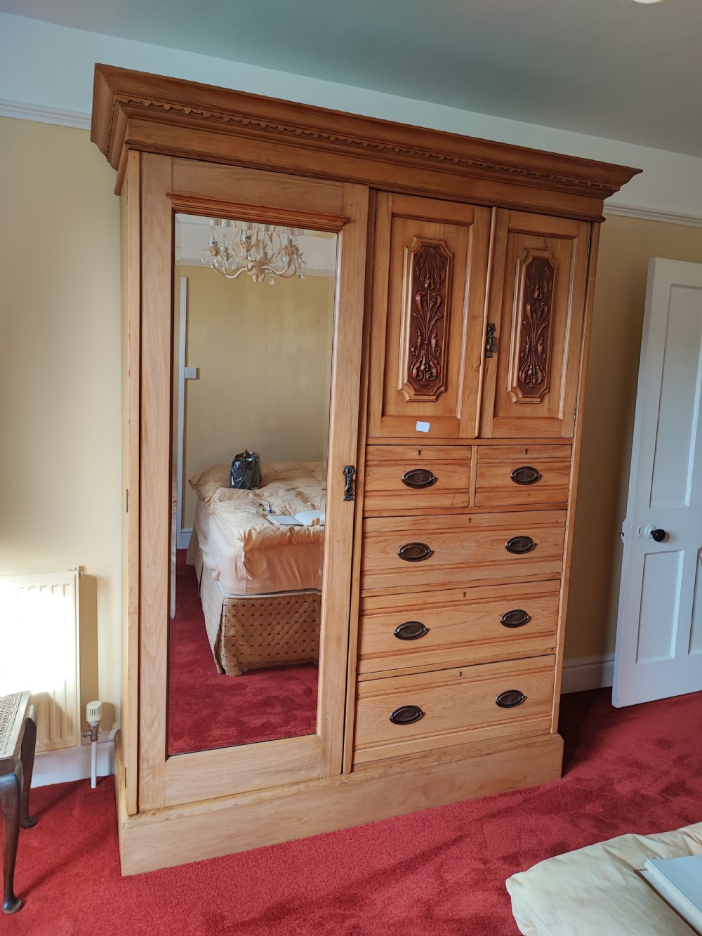 Victorian  combination wardrobe in satin walnut.