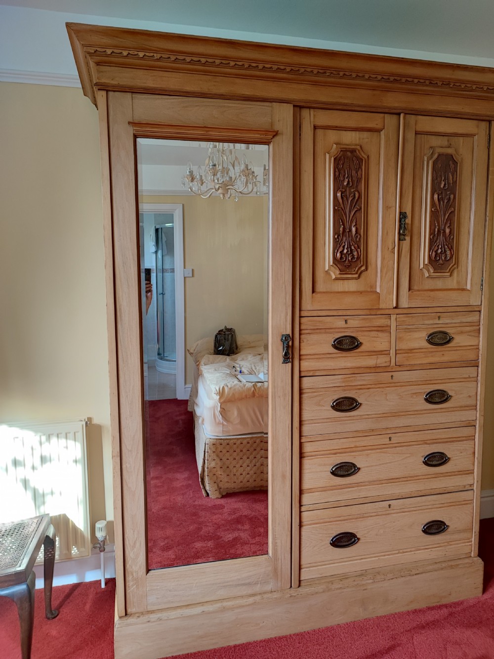 Victorian  combination wardrobe in satin walnut. View II