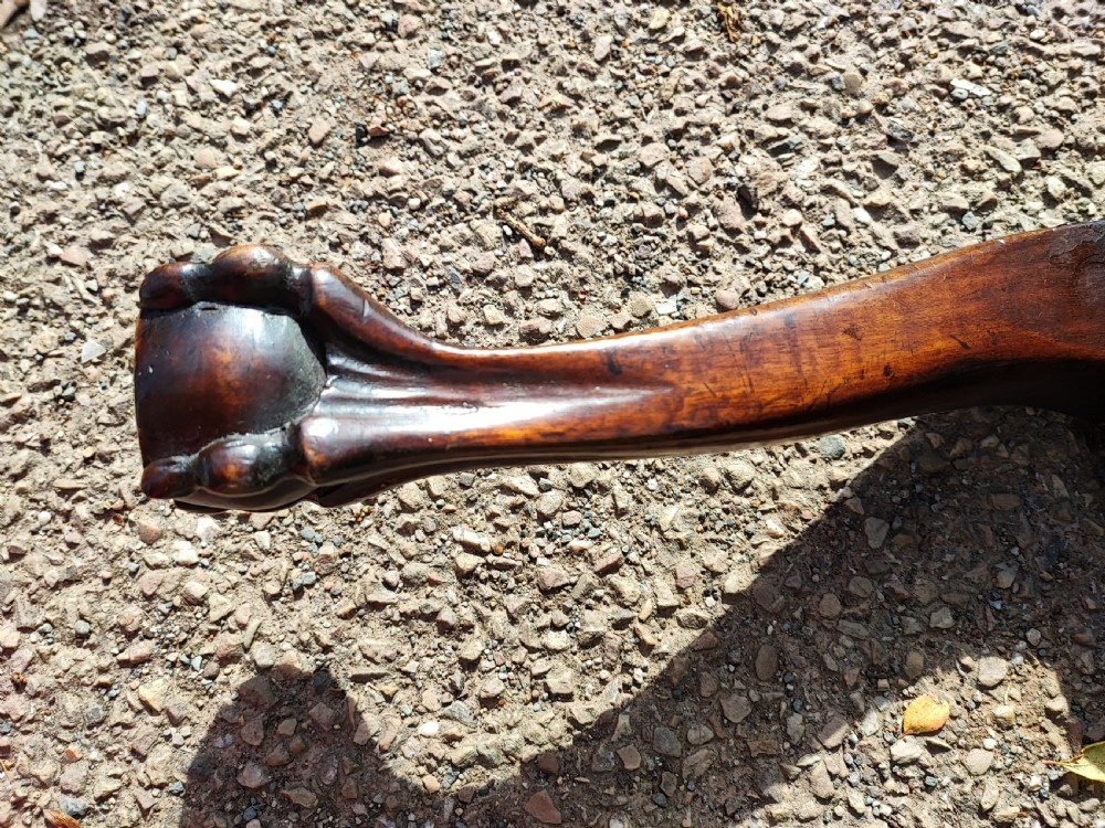 A 19c mahogany Ball and claw, needlework stool. View II